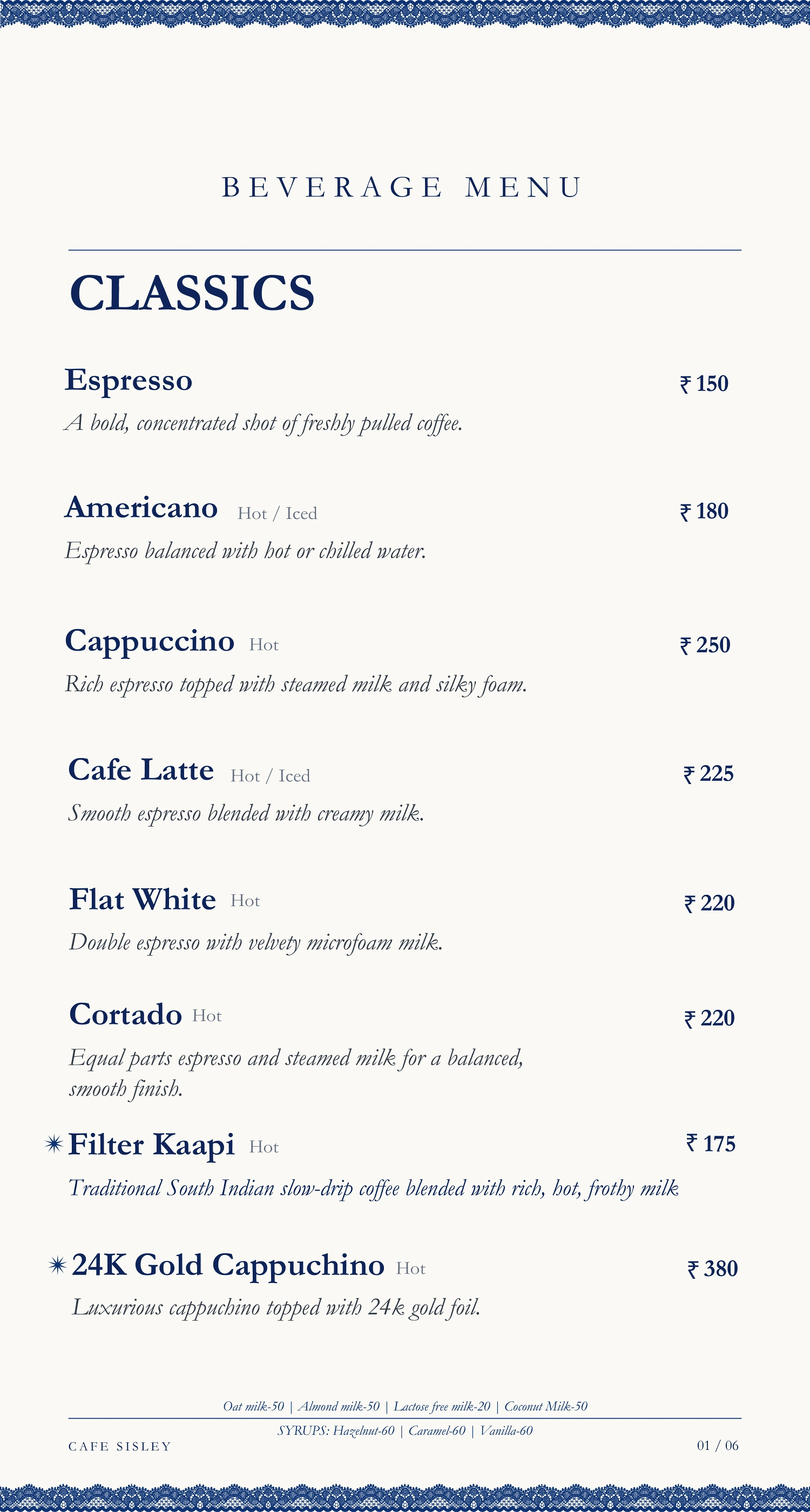 Cafe Sisley menu page 2