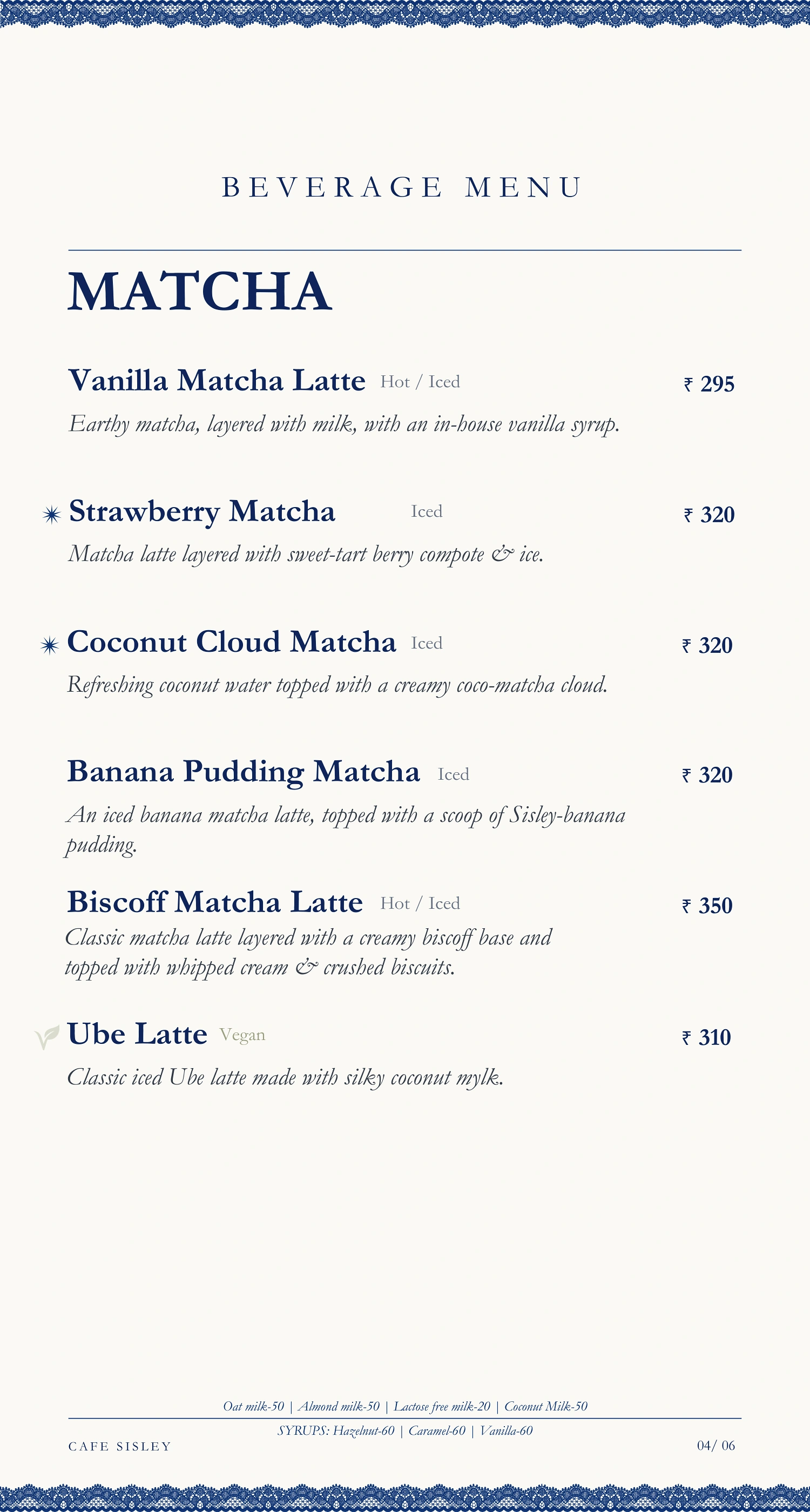 Cafe Sisley menu page 5