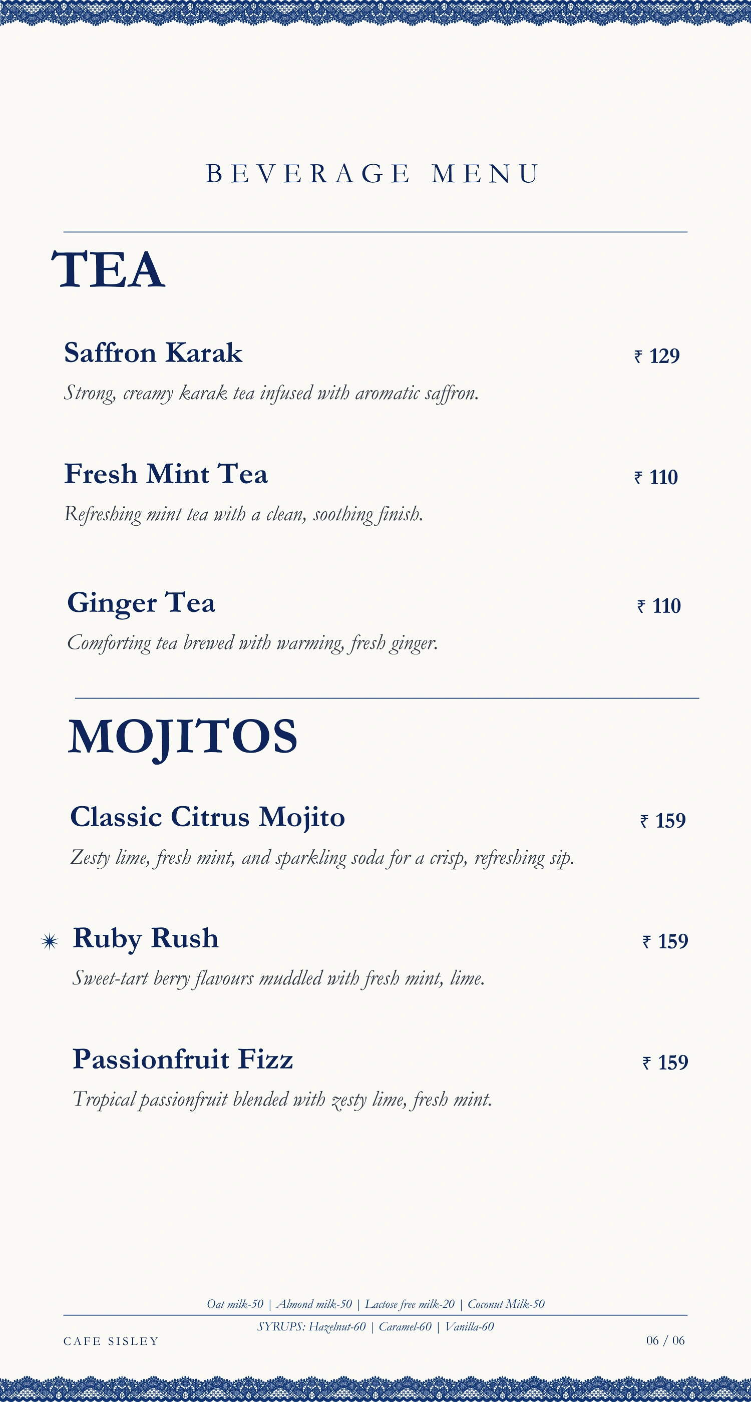 Cafe Sisley menu page 7